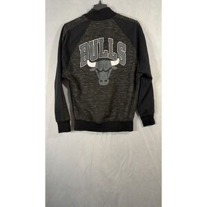 Chicago Bulls Track Jacket Mens S Black Gray Full Zip UNK Fleece Athletic UNK